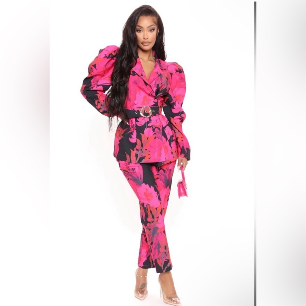 Fashion Nova Pink and Black Floral Suit